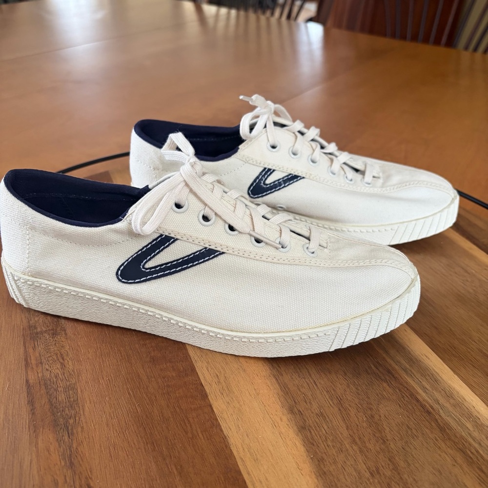 Tretorn Cream Canvas Sneakers with Navy Accents